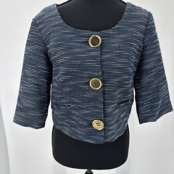 Signature by Robbie Bee Jackets & Blazers - Vintage Robbie Bee Cropped Tweed blazer Women's Size 8 Navy Gold Button Bouclé